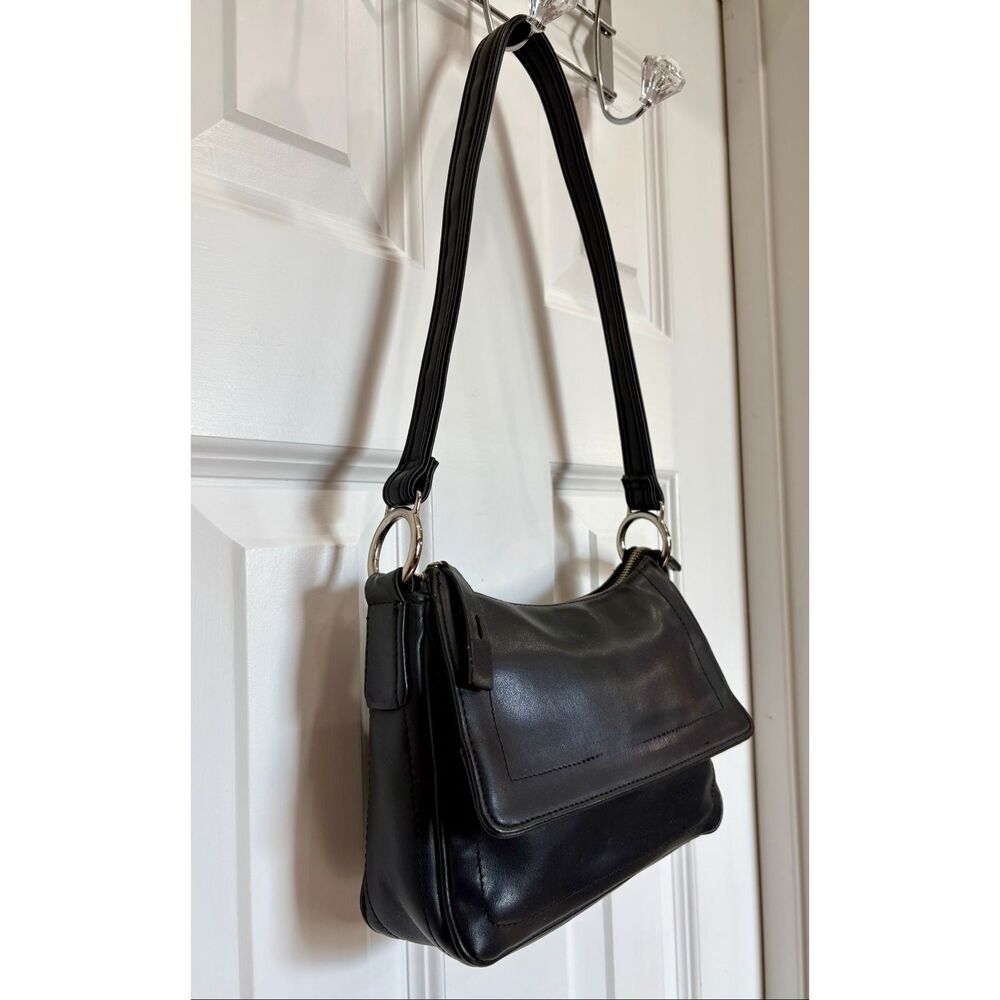 NINE WEST - Vintage-Style Shoulder Bag in Black Faux Leather. Perfect Condition - Picture 3 of 15